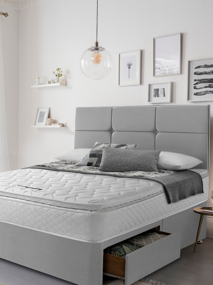 Silentnight Grey 800 Pocket Pillow Top Mattress and 2 Drawer Divan Base Bed Set - Image 1 of 6