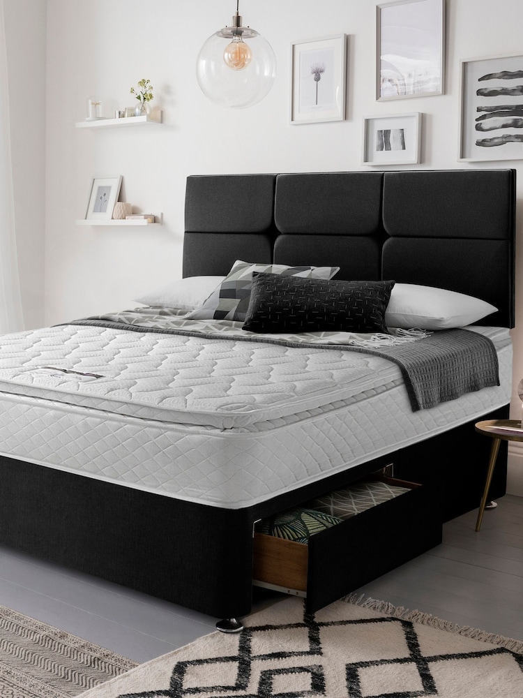 Silentnight Black 800 Pocket Pillow Top Mattress and 2 Drawer Divan Base Bed Set - Image 1 of 6