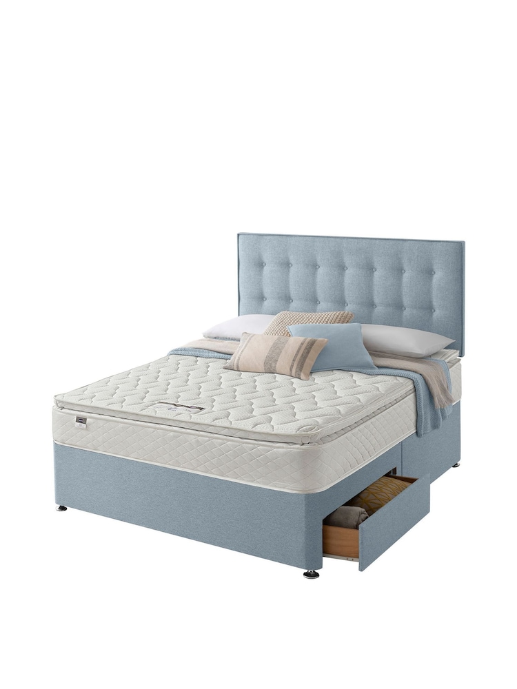 Silentnight Blue 800 Pocket Pillow Top Mattress and 2 Drawer Divan Base Bed Set - Image 2 of 6