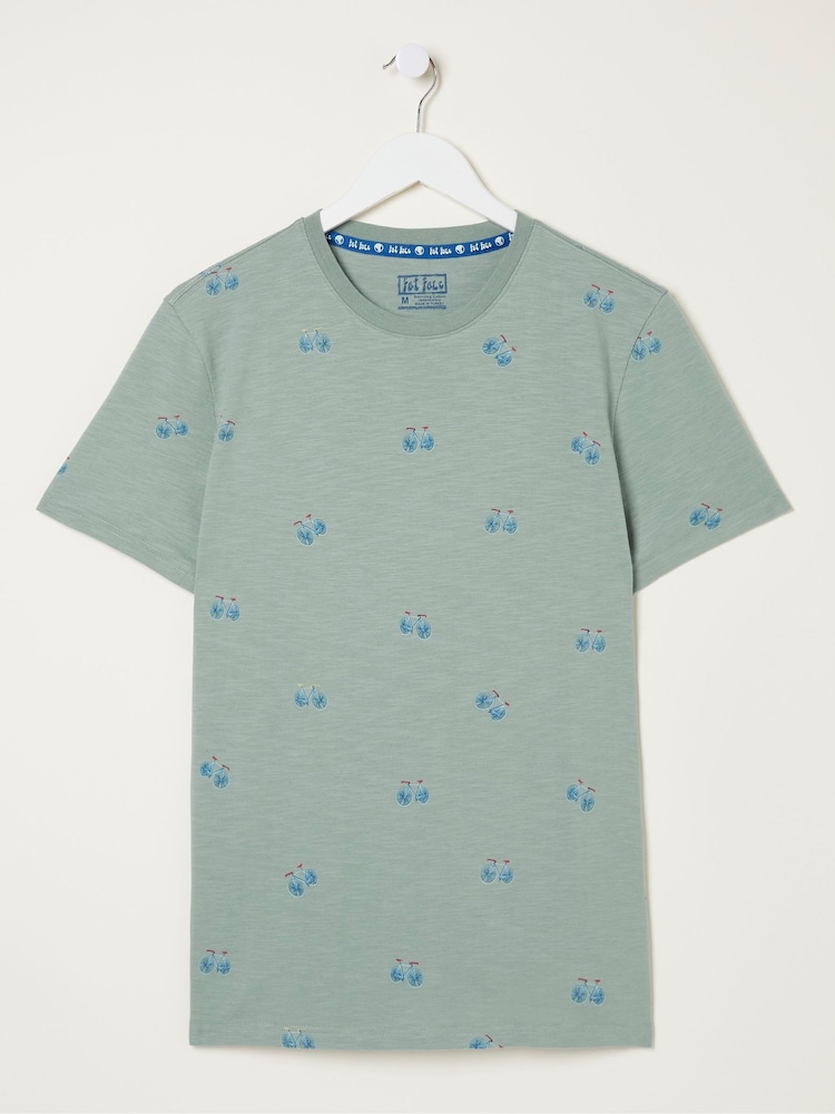 FatFace Green Bike Print T-Shirt - Image 5 of 5
