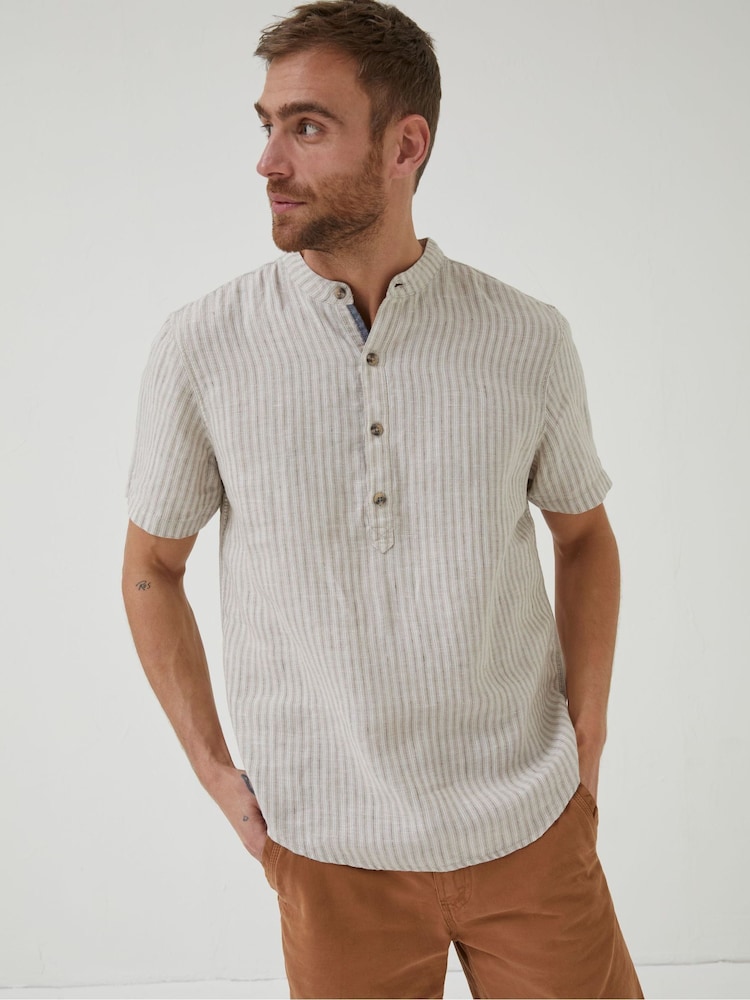 FatFace Natural Stripe Pop Over Linen Shirt - Image 1 of 6