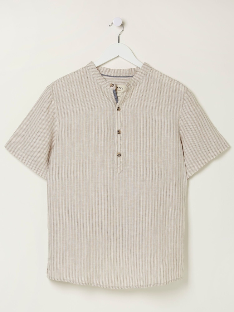 FatFace Natural Stripe Pop Over Linen Shirt - Image 6 of 6