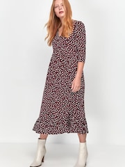 M&Co Gepunktetes Midikleid mit V-Ausschnitt, Rot - Bild 1 von 5