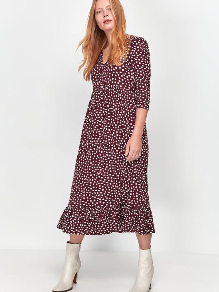 M&Co Gepunktetes Midikleid mit V-Ausschnitt, Rot - Bild 1 von 5