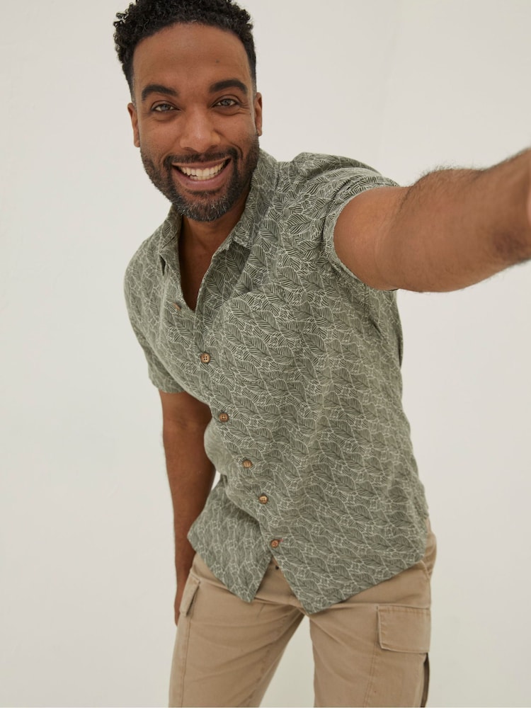FatFace Green Dempsey Leaf Print Shirt - Image 1 of 5