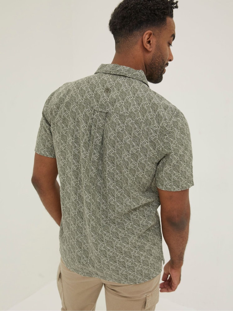 FatFace Green Dempsey Leaf Print Shirt - Image 2 of 5