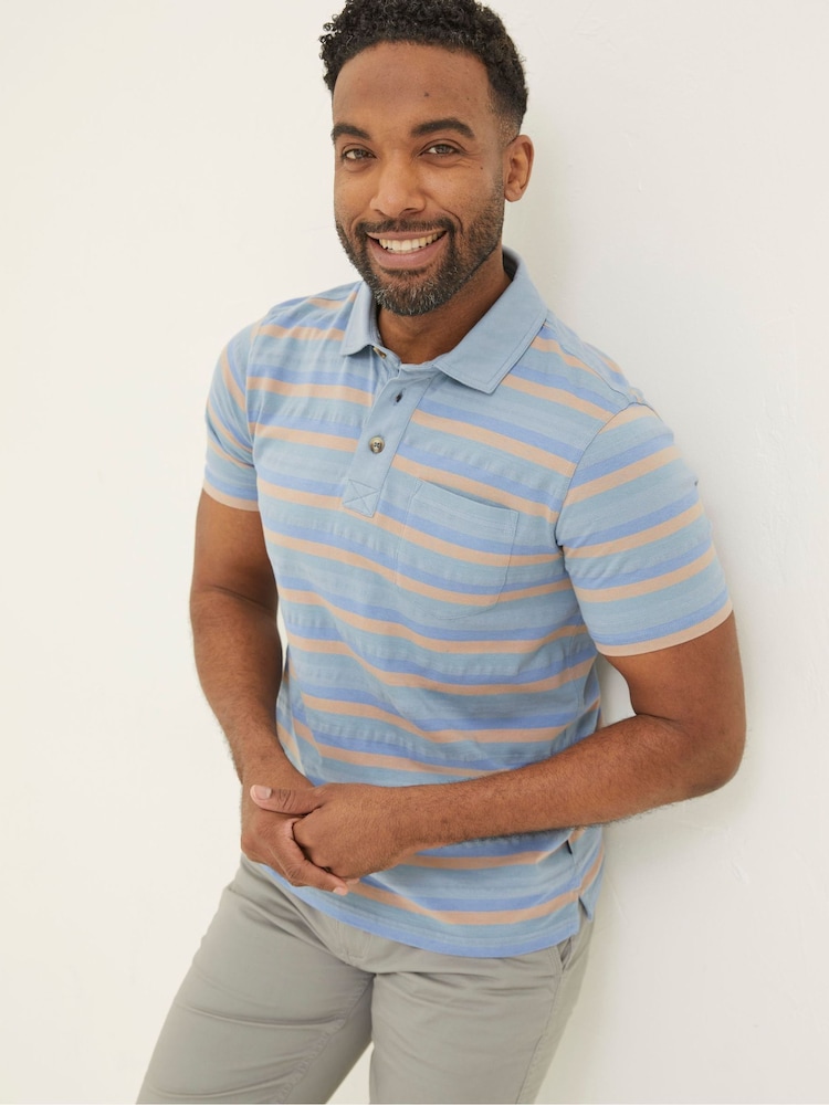 FatFace Blue Harlyn Textured Stripe Polo Shirt - Image 1 of 6