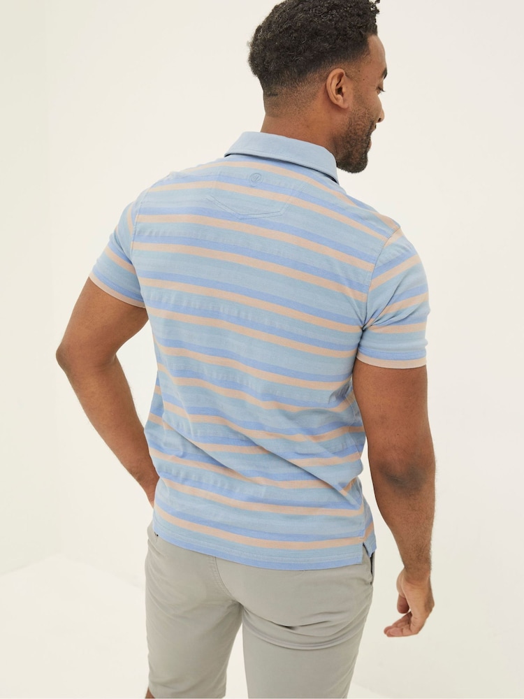 FatFace Blue Harlyn Textured Stripe Polo Shirt - Image 2 of 6