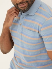 FatFace Blue Harlyn Textured Stripe Polo Shirt - Image 5 of 6