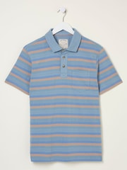 FatFace Blue Harlyn Textured Stripe Polo Shirt - Image 6 of 6