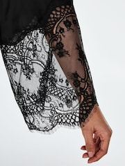Hunkemöller Black Lace Satin Kimono Robe - Image 3 of 6