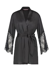 Hunkemöller Black Lace Satin Kimono Robe - Image 4 of 6