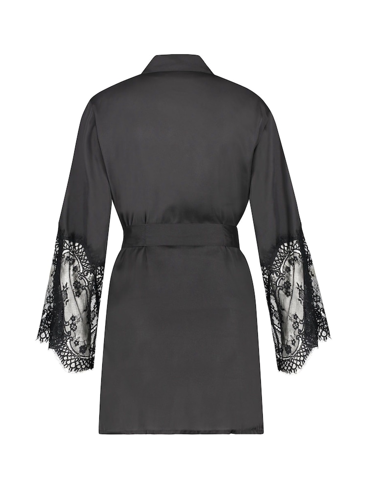Hunkemöller Black Lace Satin Kimono Robe - Image 5 of 6