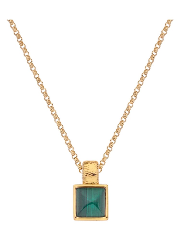 Hot Diamonds X Jac Jossa Gold Tone Revive Malachite Square Pendant Necklace - Image 2 of 3