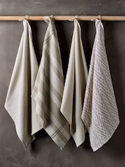 Set of 4 Natural 100% Cotton Mixed Design Woven Tea Towels - Image 1 of 3