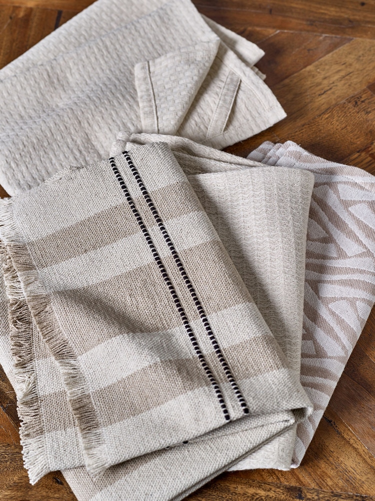Set of 4 Natural 100% Cotton Mixed Design Woven Tea Towels - Image 3 of 3