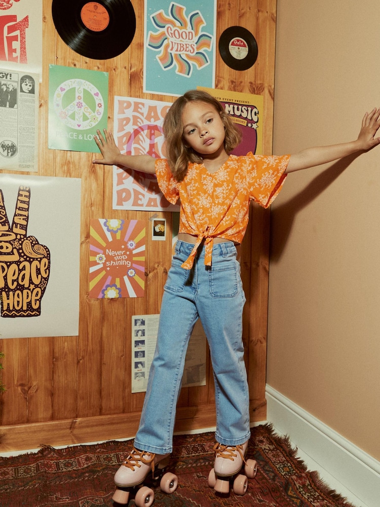 Gelb mit Blumenmuster - Bedruckte Bluse mit Bindung vorne (3–16 Jahre) - Bild 1 von 6