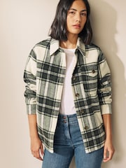 Green/Ecru Check Print Long Sleeve Shacket - Image 1 of 6