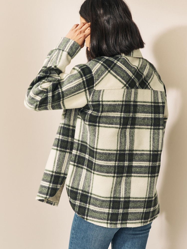 Green/Ecru Check Print Long Sleeve Shacket - Image 2 of 6
