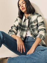 Green/Ecru Check Print Long Sleeve Shacket - Image 3 of 6
