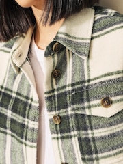 Green/Ecru Check Print Long Sleeve Shacket - Image 4 of 6