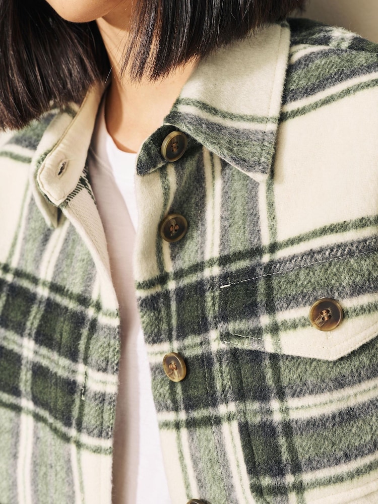 Vert/Ecru - Veste-chemise à manches longues avec imprimé à carreaux - Image 4 of 6