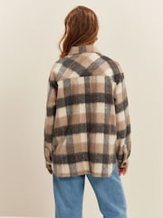 Neutral Check Print Long Sleeve Shacket - Image 3 of 6