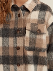 Neutral Check Print Long Sleeve Shacket - Image 4 of 6