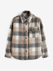 Neutral Check Print Long Sleeve Shacket - Image 5 of 6