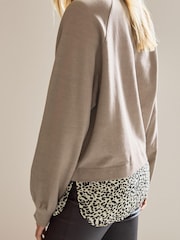 Neutral Long Sleeve Layered Sweatshirt with Woven Shirt - Image 5 of 7