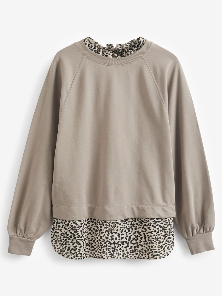 neutre - Sweat superposé à manches longues avec chemise tissée - Image 6 of 7