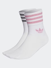 adidas Originals White/Pink Mid Cut Glitter Crew Socks 2 Pack - Image 1 of 4