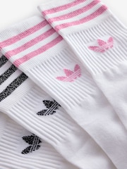 adidas Originals White/Pink Mid Cut Glitter Crew Socks 2 Pack - Image 2 of 4