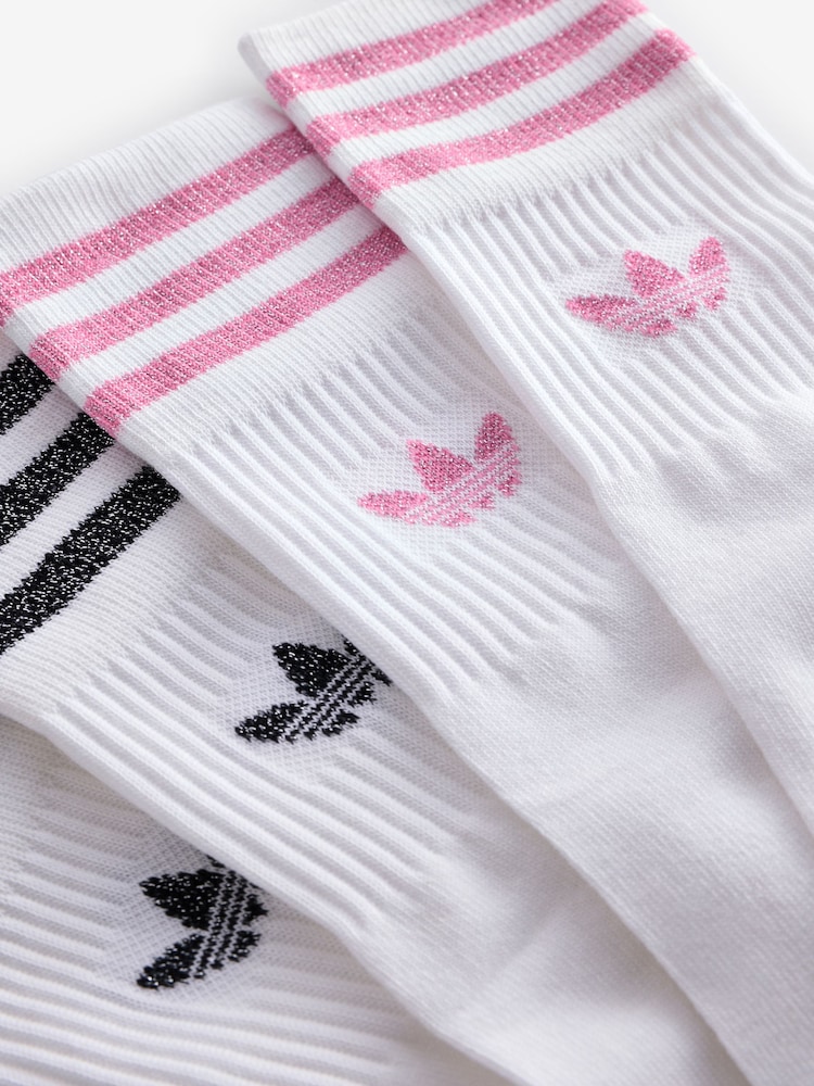 adidas Originals White/Pink Mid Cut Glitter Crew Socks 2 Pack - Image 2 of 4