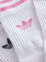 adidas Originals White/Pink Mid Cut Glitter Crew Socks 2 Pack - Image 3 of 4