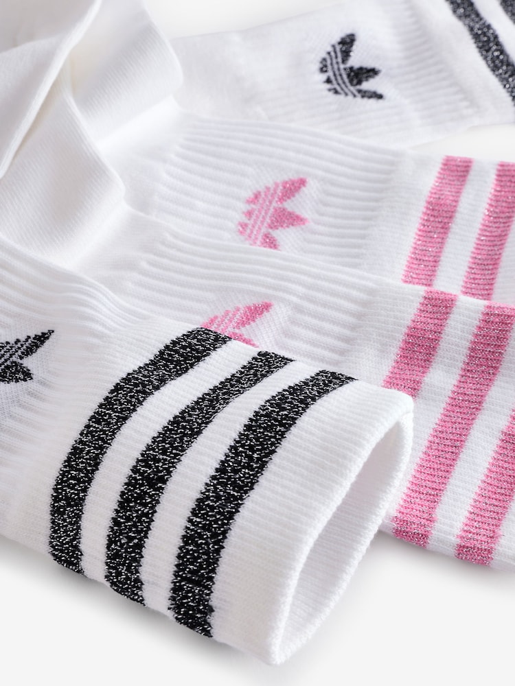 adidas Originals White/Pink Mid Cut Glitter Crew Socks 2 Pack - Image 4 of 4