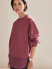 Rosé /Karomuster - Langärmliges Sweatshirt mit Hemdlage - Bild 1 von 6
