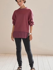 Rosé /Karomuster - Langärmliges Sweatshirt mit Hemdlage - Bild 2 von 6