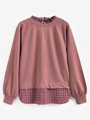 Rosé /Karomuster - Langärmliges Sweatshirt mit Hemdlage - Bild 6 von 6
