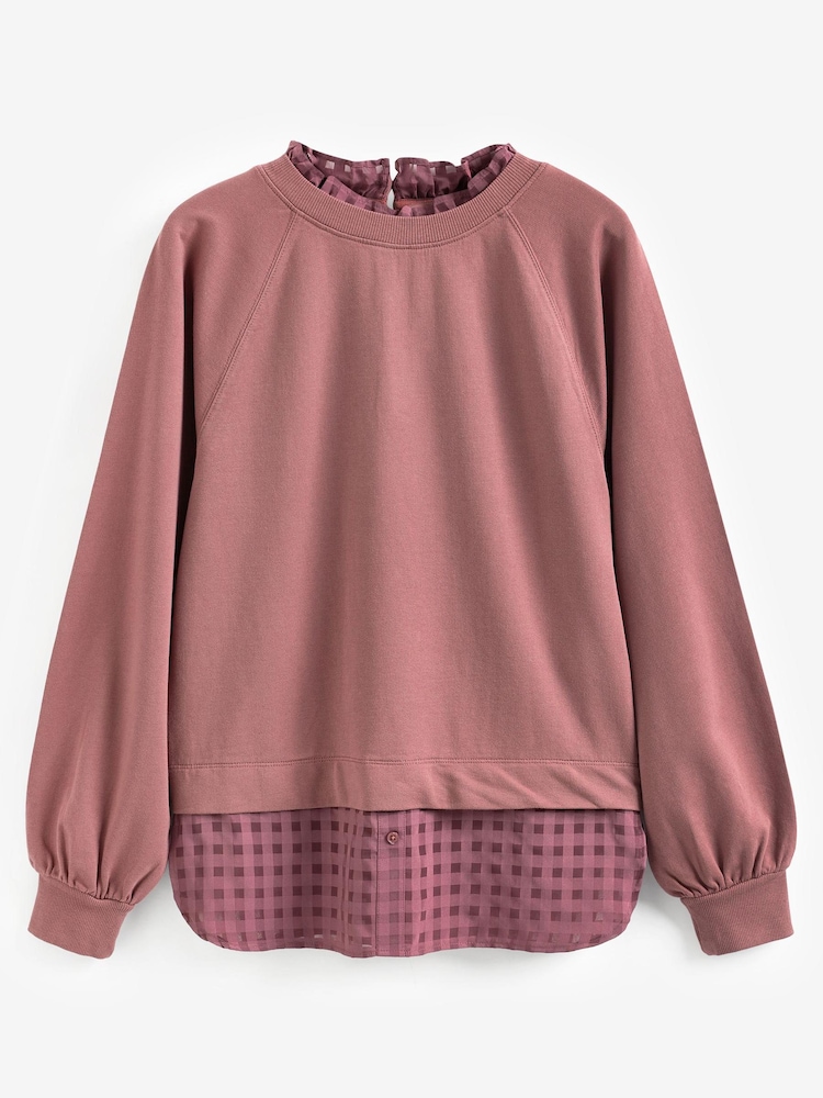 Rosé /Karomuster - Langärmliges Sweatshirt mit Hemdlage - Bild 6 von 6