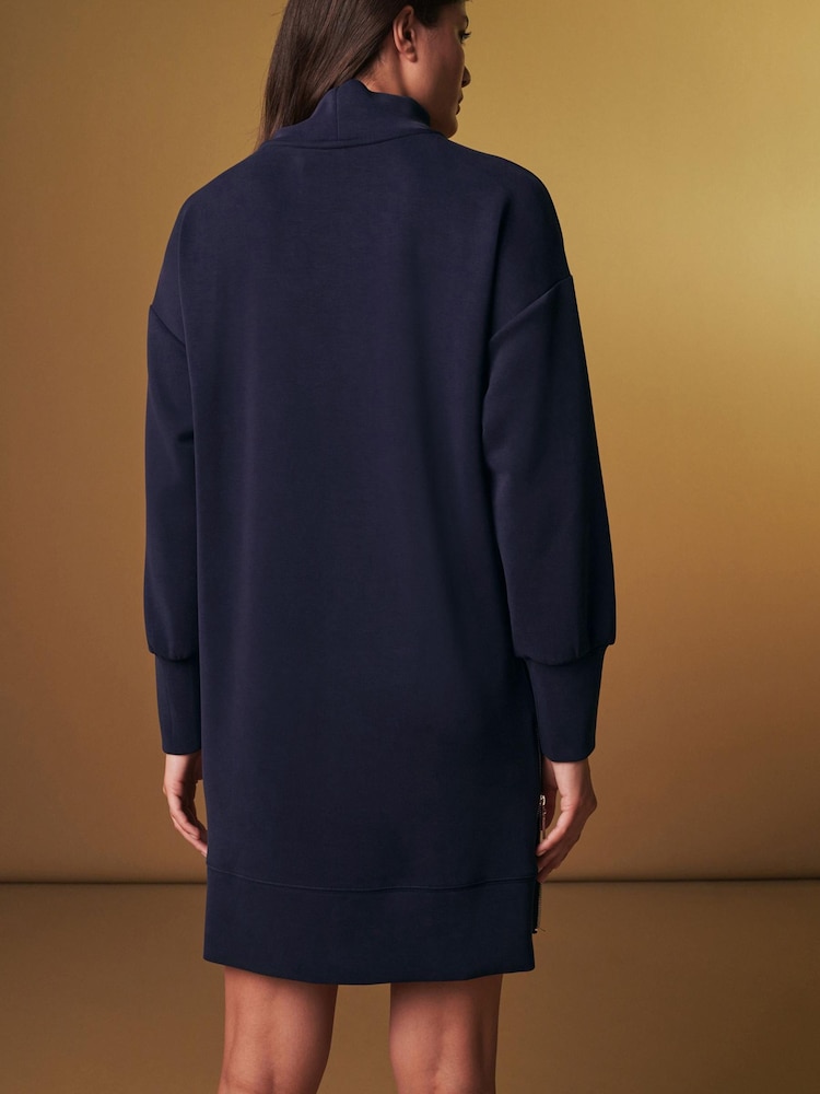 Navy Blue Premium High Neck Midi Dress - Image 2 of 7