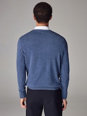 Mid Blue V-Neck Regular Soft Touch Knit Jumper - Image 3 of 6