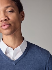 Mid Blue V-Neck Regular Soft Touch Knit Jumper - Image 5 of 6