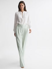 Reiss Cream Maisie Collarless Long Sleeve Lace Blouse - Image 1 of 4