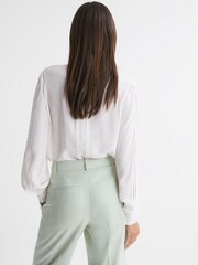 Reiss Cream Maisie Collarless Long Sleeve Lace Blouse - Image 4 of 4