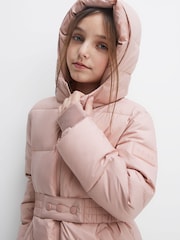 Reiss Pink Tia 9-13 yrs Water Resistant Quilted Hooded Coat - Image 4 of 7