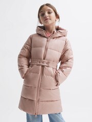 Reiss Pink Tia 9-13 yrs Water Resistant Quilted Hooded Coat - Image 6 of 7