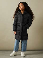 Reiss Black Tia 4-9 yrs Water Resistant Quilted Hooded Coat - Image 1 of 8