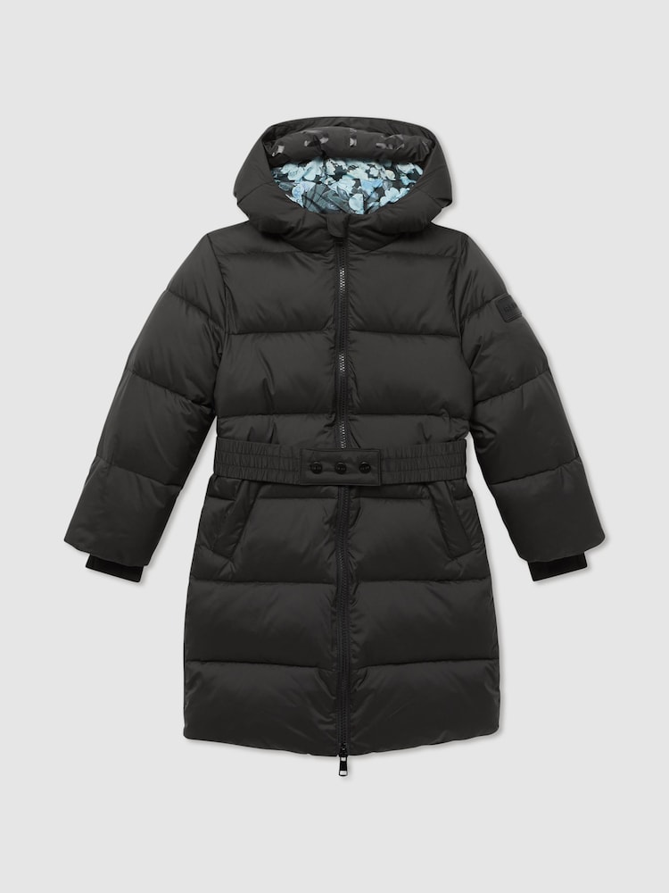 Reiss Black Tia 4-9 yrs Water Resistant Quilted Hooded Coat - Image 2 of 8