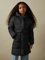 Reiss Black Tia 4-9 yrs Water Resistant Quilted Hooded Coat - Image 3 of 8